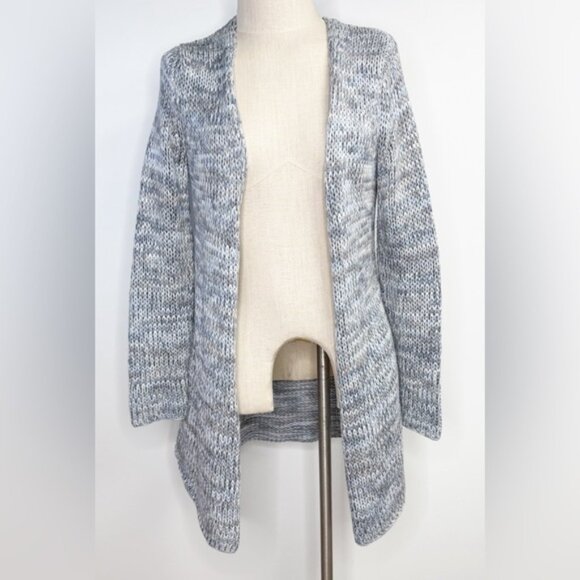 J. Jill Open Front Blue Marled Long Sleeve Knit Cardigan Sweater 100% Cotton S - Picture 1 of 7